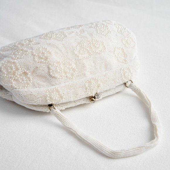 Vintage Ivory Beaded Pearl Evening Bag Clutch by Magid - Picture 14 of 16